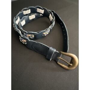 Vintage Navy Braided Genuine Leather Belt Size Medium